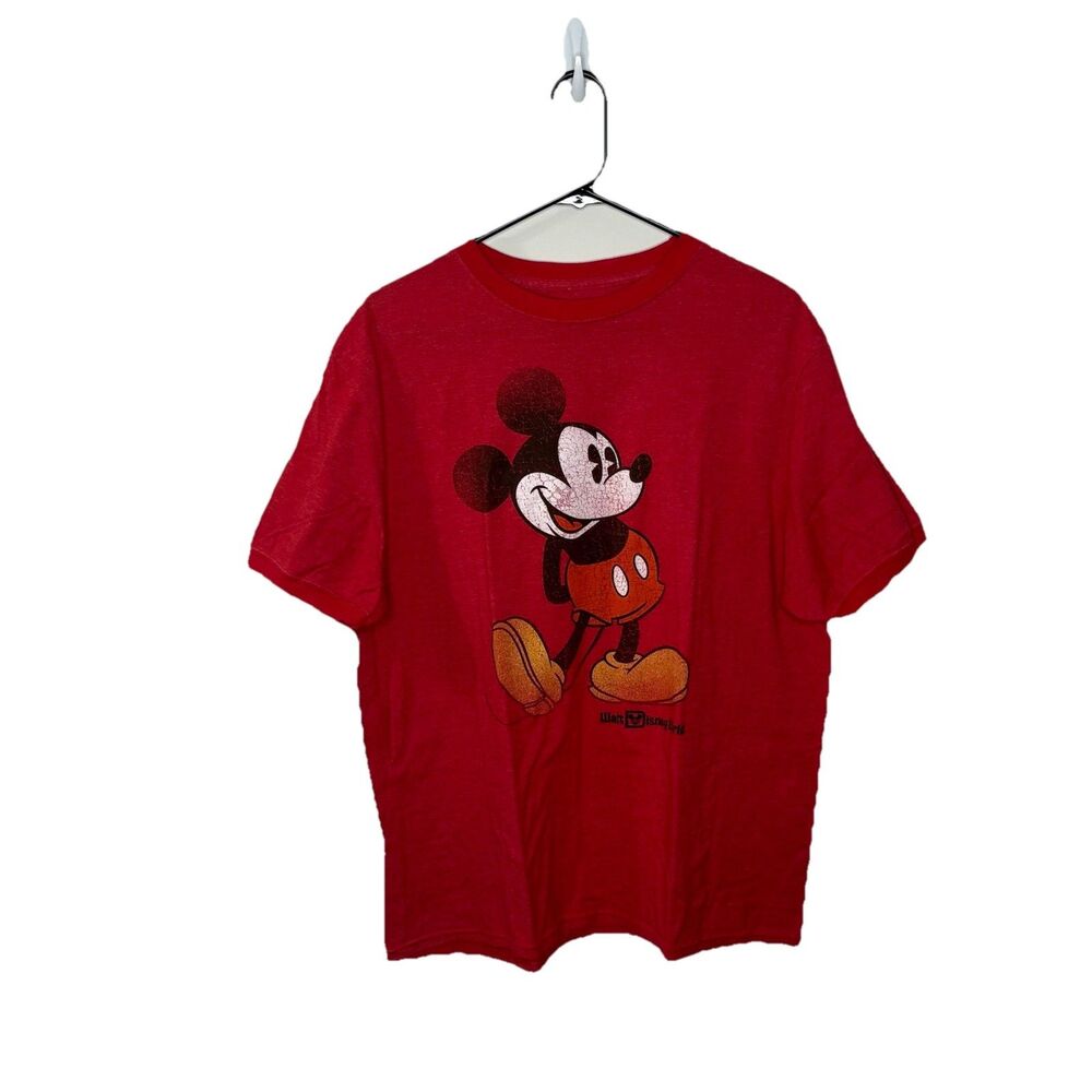 Disney Parks x Hanes Mickey Mouse T-Shirt Adult Large Red Big Print Retro